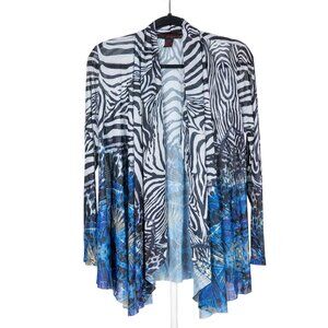 Pleats Collection Zebra Cardigan M Womens Open Black White Blue PingsImports